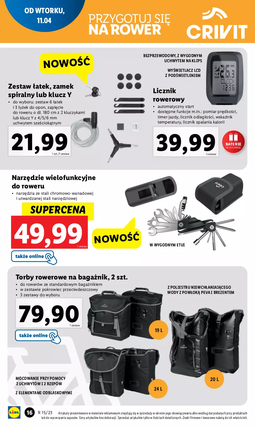 Gazetka promocyjna Lidl - GAZETKA - ważna 11.04 do 15.04.2023 - strona 18 - produkty: Pokrowiec, Rower, Zestaw narzędzi