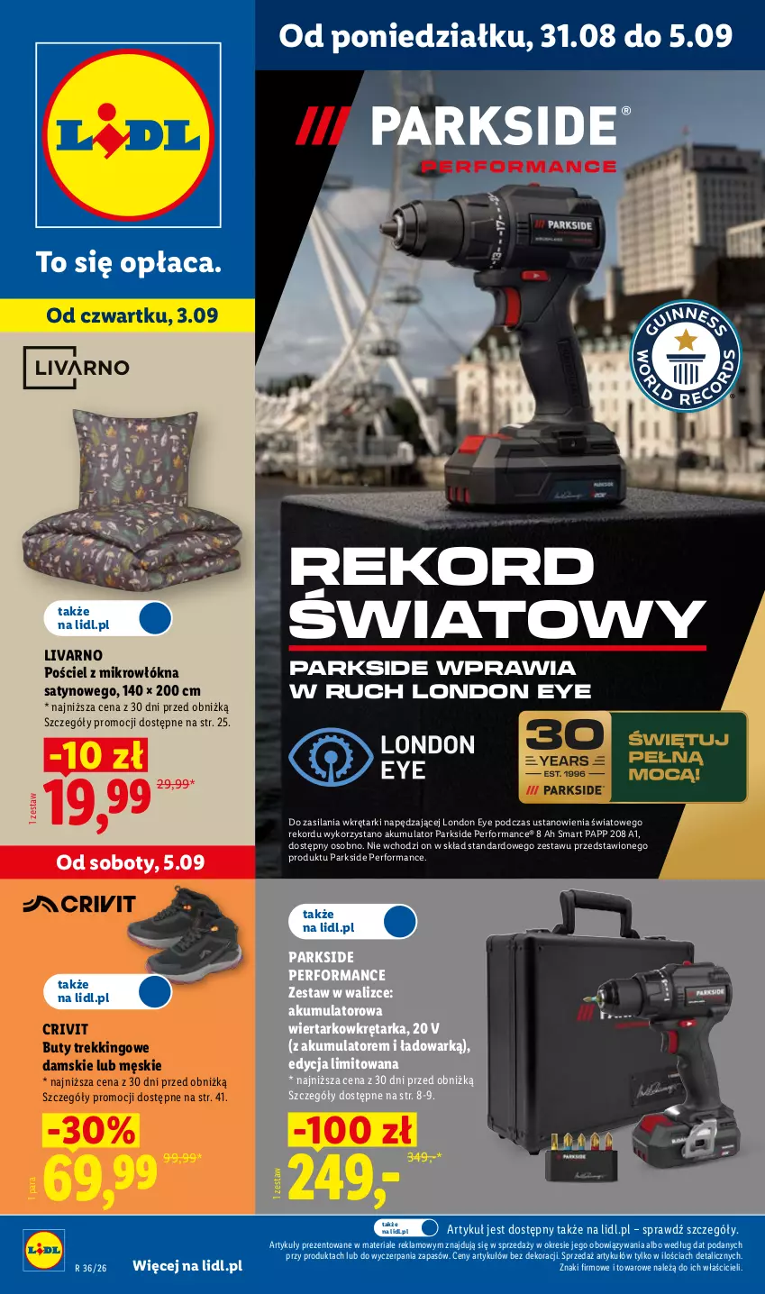 Gazetka promocyjna Lidl - Gazetka ważna od 31.08. do 05.09. - ważna 31.08 do 05.09.2026 - strona 1 - produkty: Akumulator, Akumulatorowa wiertarkowkrętark, Buty, Ivar, Parkside, Pościel, Silan, Tarka, Wiertarkowkrętarka, Wkręt, Wkrętarka
