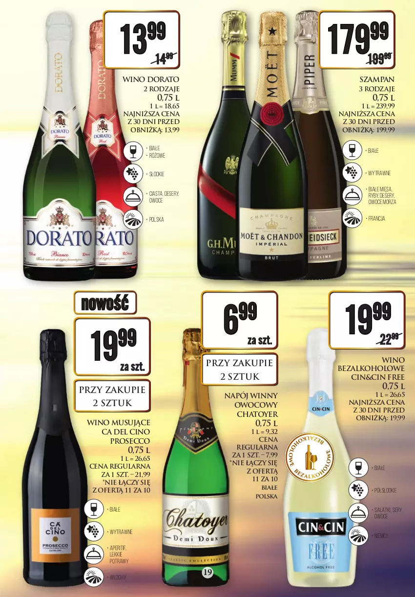 Gazetka promocyjna Dino - Katalog alkoholowy 14-19.08 - ważna 14.08 do 19.08.2023 - strona 19 - produkty: Dania warzywne, Deser, Makaron, Martini, Mionetto, Monte, Monte Santi, Mus, Napój, Owoce, Owoce morza, Prosecco, Sałat, Ser, Taca, Winiarnia Zamojska, Wino, Wino bezalkoholowe, Wino musujące