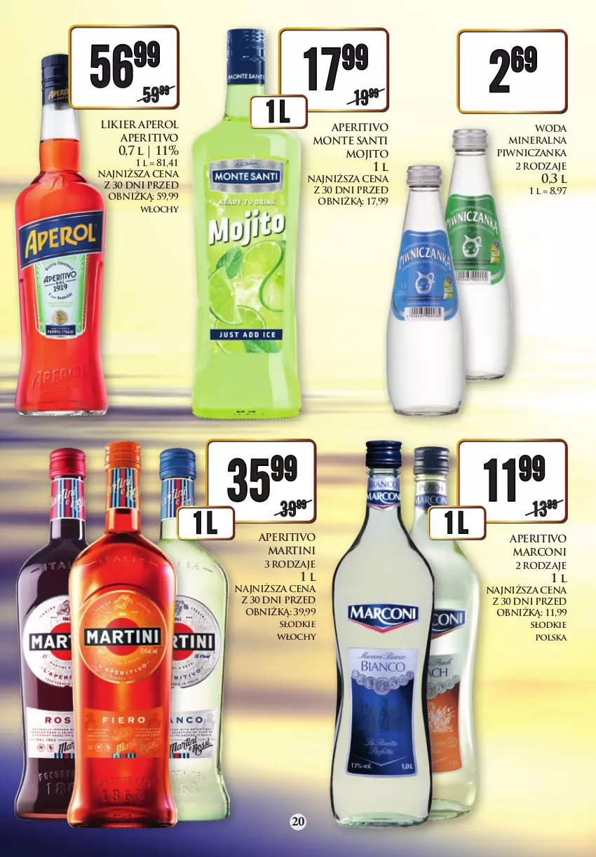 Gazetka promocyjna Dino - Katalog alkoholowy 14-19.08 - ważna 14.08 do 19.08.2023 - strona 20 - produkty: Aperol, Deser, Drób, Likier, Makaron, Martini, Monte, Monte Santi, Napój, Owoce, Owoce morza, Sałat, Ser, Wino, Woda, Woda mineralna