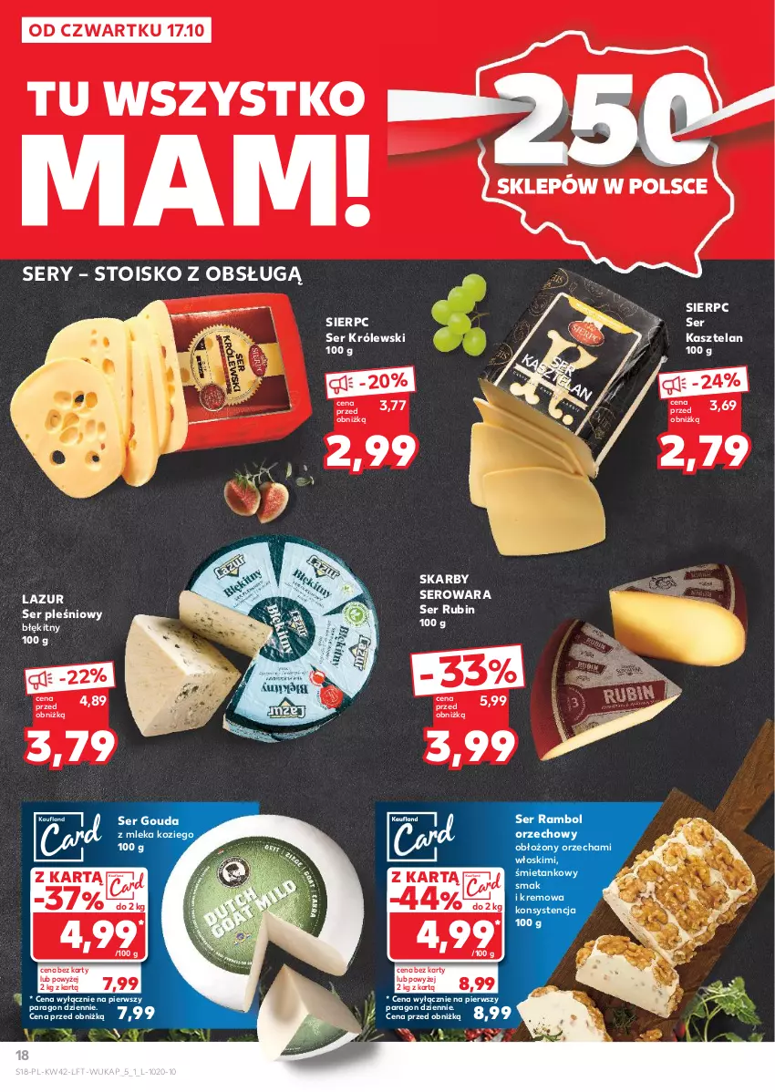 Gazetka promocyjna Kaufland - Gazetka tygodnia - ważna 17.10 do 23.10.2024 - strona 18 - produkty: Gouda, Kasztelan, Królewski, Lazur, Rubin, Ser, Ser Kasztelan, Ser pleśniowy