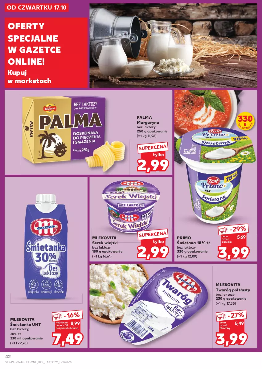 Gazetka promocyjna Kaufland - Gazetka tygodnia - ważna 17.10 do 23.10.2024 - strona 42 - produkty: Margaryna, Mleko, Mlekovita, Palma, Ser, Serek, Serek wiejski, Twaróg, Twaróg półtłusty