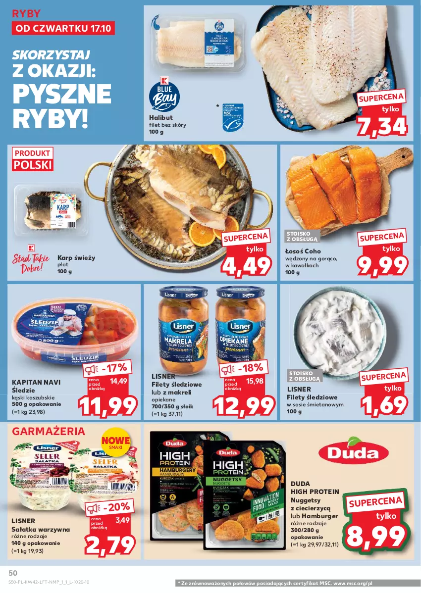 Gazetka promocyjna Kaufland - Gazetka tygodnia - ważna 17.10 do 23.10.2024 - strona 50 - produkty: Burger, Duda, Halibut, Hamburger, Karp, Kawa, Lisner, Sałat, Sałatka, Sałatka warzywna, Sos