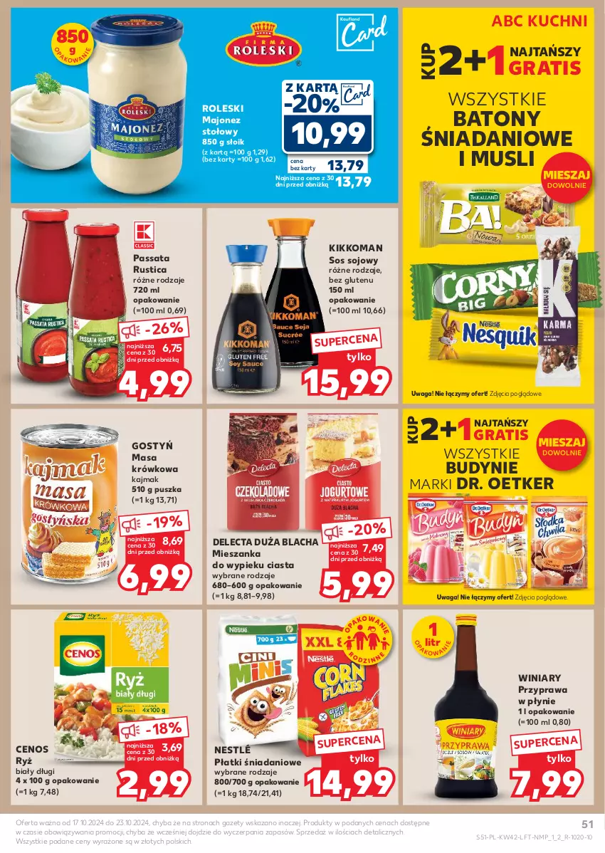 Gazetka promocyjna Kaufland - Gazetka tygodnia - ważna 17.10 do 23.10.2024 - strona 51 - produkty: Baton, Cenos, Danio, Delecta, Dr. Oetker, Gra, Majonez, Masa krówkowa, Mus, Nestlé, Przyprawa w płynie, Rust, Ryż, Ryż biały, Sos, Sos sojowy, Waga, Winiary