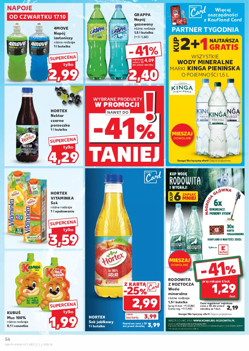 Gazetka promocyjna Kaufland - Gazetka tygodnia - ważna 17.10 do 23.10.2024 - strona 56 - produkty: Gra, Grappa, Hortex, Inka, Kubuś, Mus, Napój, Napój gazowany, Napoje, Nektar, Por, Sok, Sok jabłkowy, Waga, Woda, Woda mineralna