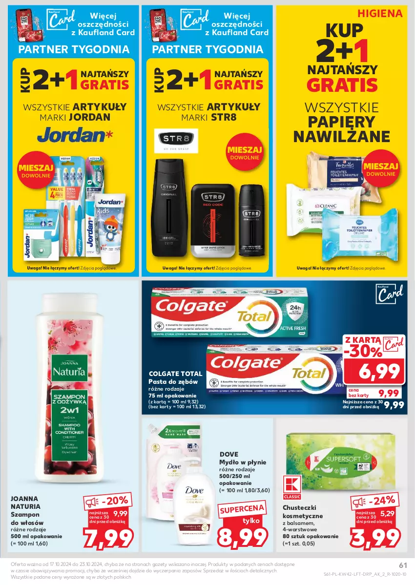 Gazetka promocyjna Kaufland - Gazetka tygodnia - ważna 17.10 do 23.10.2024 - strona 61 - produkty: Chusteczki, Chusteczki kosmetyczne, Colgate, Colgate Total, Dove, Gra, Joanna, LG, Mydło, Mydło w płynie, Papier, Pasta do zębów, Str8, Szampon, Waga