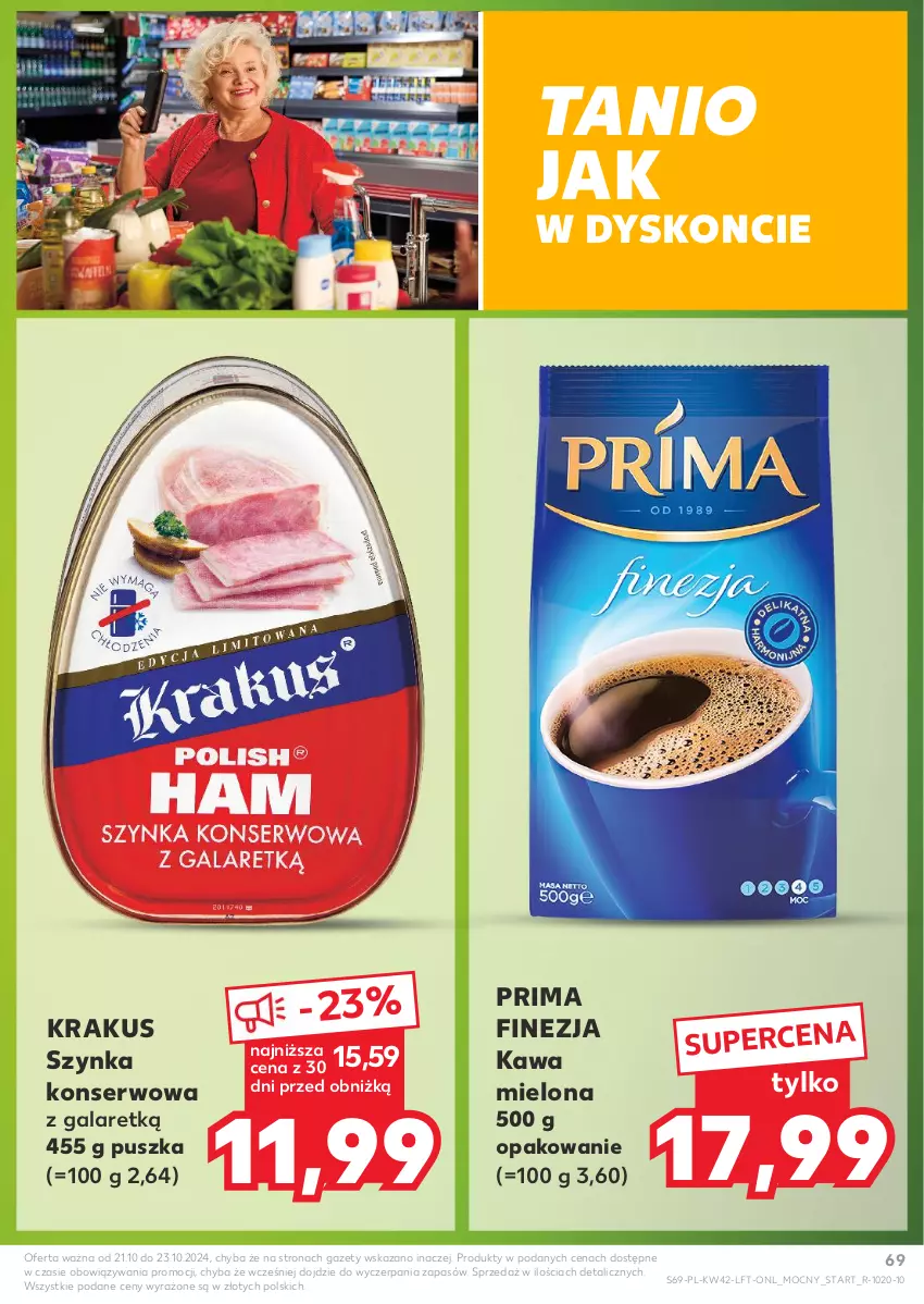 Gazetka promocyjna Kaufland - Gazetka tygodnia - ważna 17.10 do 23.10.2024 - strona 69 - produkty: Gala, Kawa, Kawa mielona, Krakus, Prima, Ser, Szynka, Szynka konserwowa