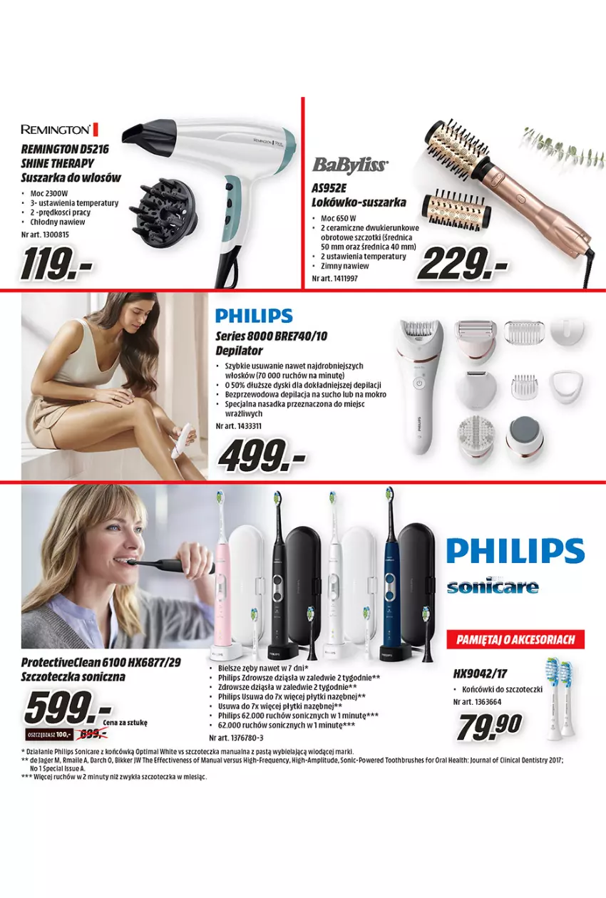 Gazetka promocyjna Media Markt - Gazetka Media Markt - ważna 10.03 do 03.04.2021 - strona 13 - produkty: Clin, Depilator, Fa, Mięta, Nuty, Optima, Philips, Remington, Ser, Suszarka, Szczoteczka, Szczoteczka soniczna