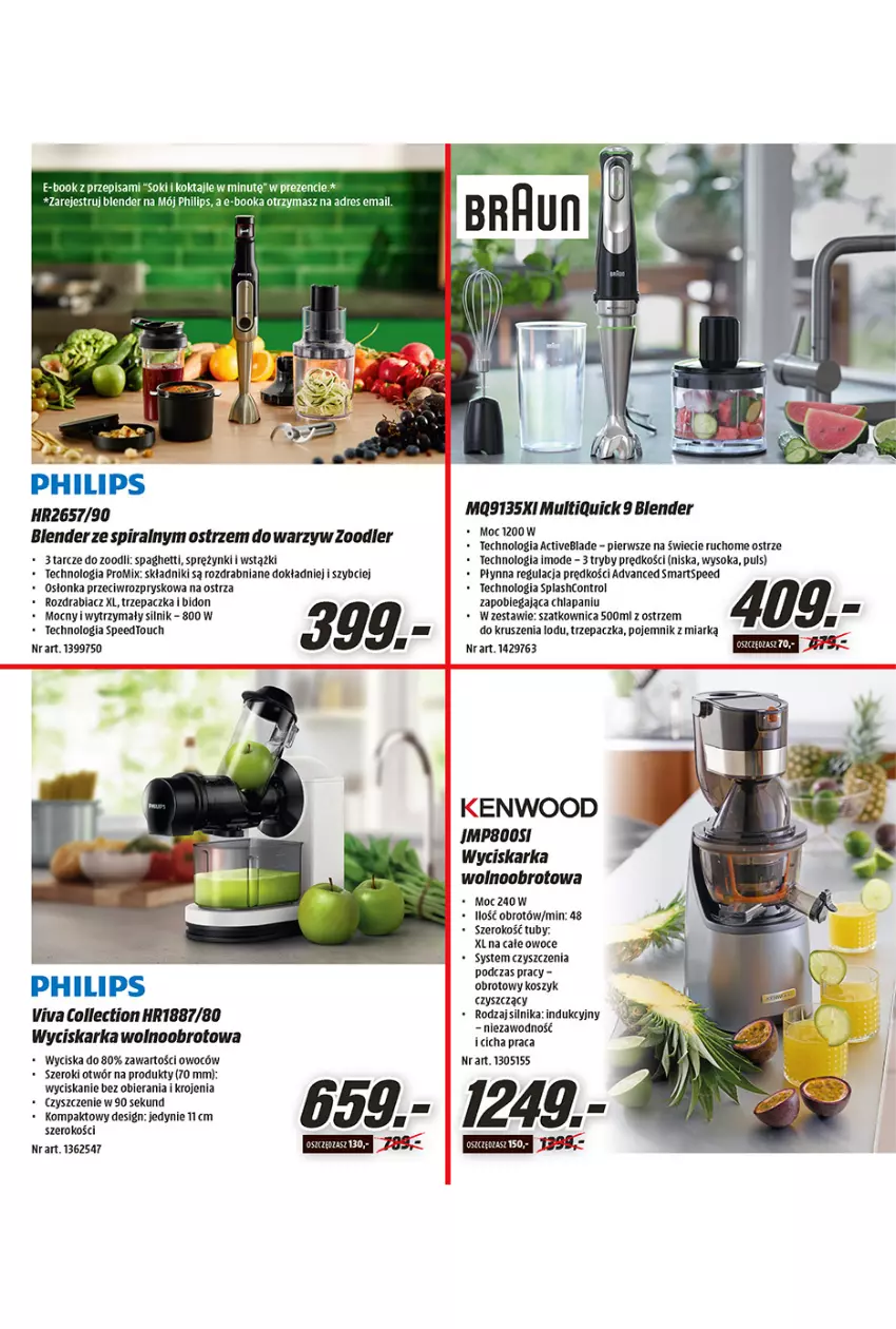 Gazetka promocyjna Media Markt - Gazetka Media Markt - ważna 10.03 do 03.04.2021 - strona 7 - produkty: Blender, Control, Dres, Kosz, Osłonka, Owoce, Philips, Pojemnik, Sok, Spaghetti, Szatkownica, Trzepaczka, Wyciskarka, Wyciskarka wolnoobrotowa