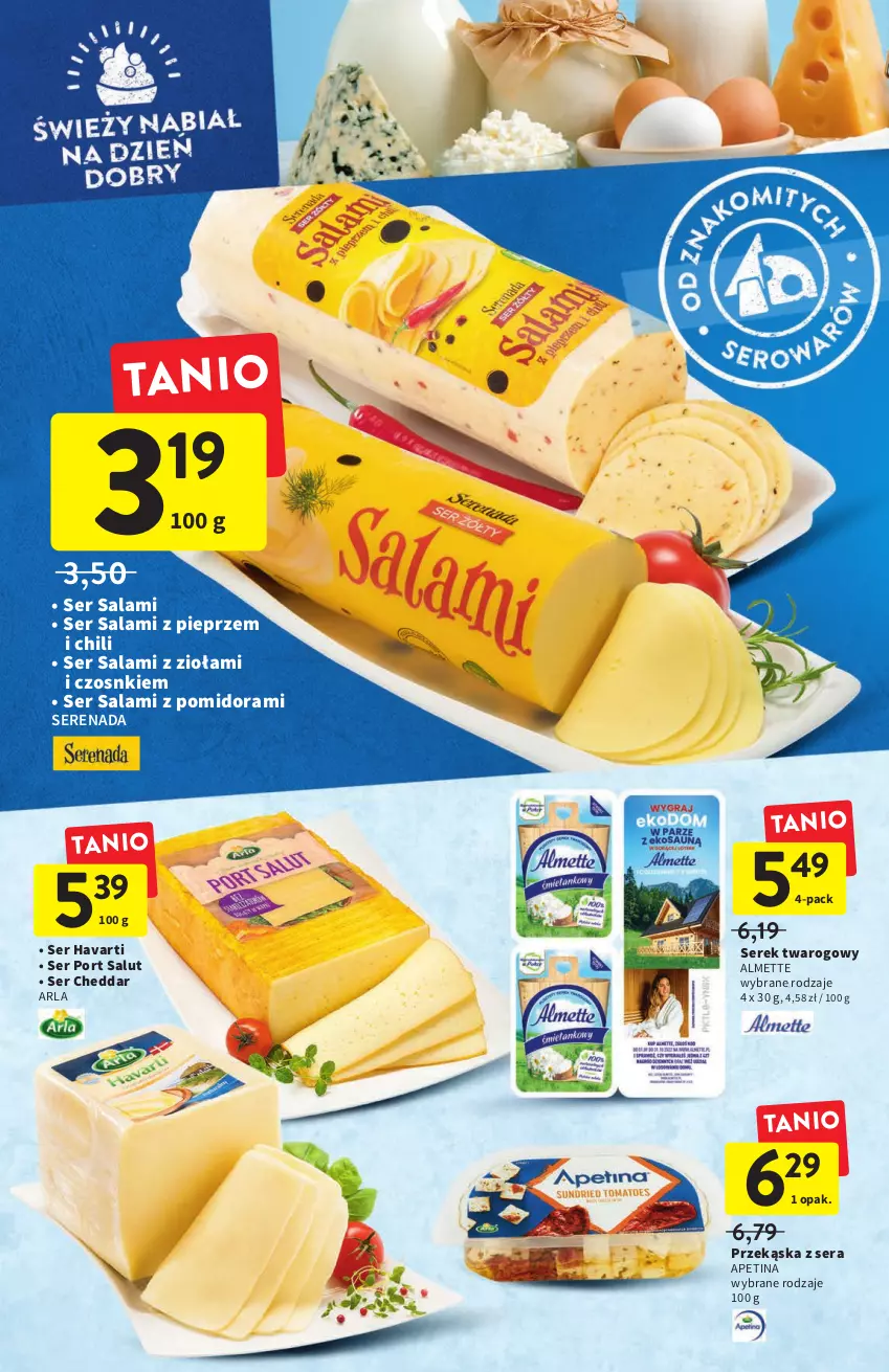 Gazetka promocyjna Intermarche - Gazetka Intermarche - ważna 15.09 do 21.09.2022 - strona 20 - produkty: Almette, Cheddar, Havarti, Pieprz, Por, Salami, Ser, Ser salami, Serek, Serek twarogowy