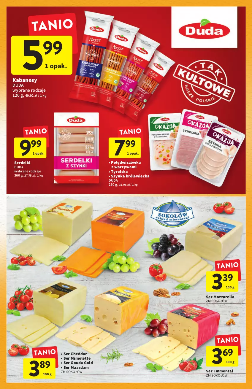 Gazetka promocyjna Intermarche - Gazetka Intermarche - ważna 15.09 do 21.09.2022 - strona 31 - produkty: Cheddar, Duda, Emmental, Gouda, Kabanos, Maasdam, Mimolette, Mozzarella, Ser, Serdelki, Sok, Sokołów, Szynka, Warzywa