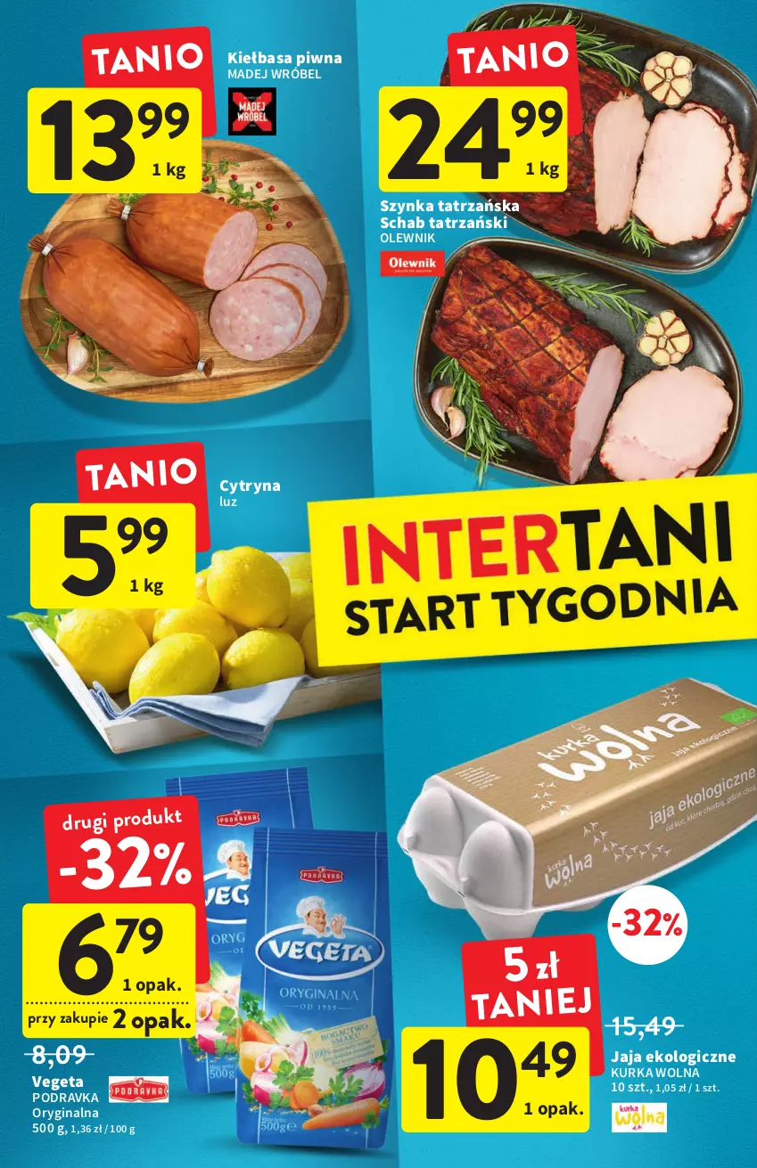 Gazetka promocyjna Intermarche - Gazetka Intermarche - ważna 15.09 do 21.09.2022 - strona 38 - produkty: Gin, Jaja, Kiełbasa, Kiełbasa piwna, Madej Wróbel, Olewnik, Podravka, Szynka, Vegeta