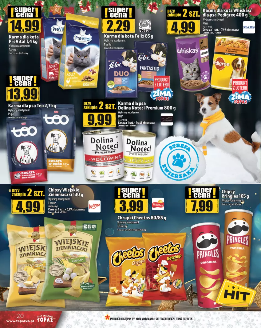 Gazetka promocyjna Topaz - Gazetka - ważna 05.12 do 11.12.2024 - strona 20 - produkty: Cheetos, Chipsy, Chrupki, Drób, Felix, Lorenz, Mars, Pedigree, Pringles, Top, Whiskas