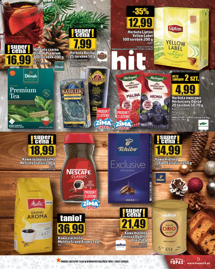 Gazetka promocyjna Topaz - Gazetka - ważna 05.12 do 11.12.2024 - strona 9 - produkty: Dilmah, Herbata, Herbata owocowa, K2, Kawa, Lavazza, Lipton, Ogród, Por, Top