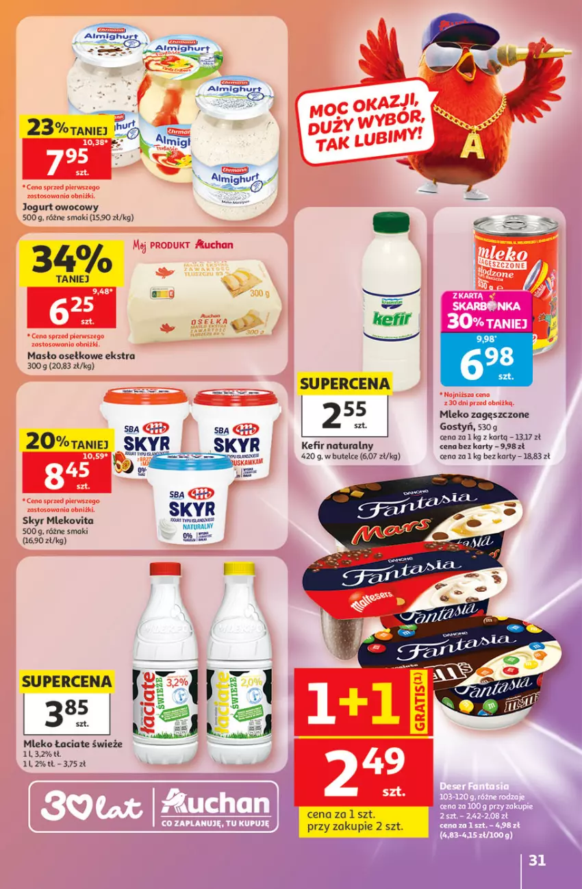 Gazetka promocyjna Auchan - Gazetka 30 Lat Hipermarket Auchan - ważna 21.05 do 27.05.2026 - strona 31 - produkty: Jogurt, Jogurt owocowy, Kefir, Kefir naturalny, Masło, Mleko, Mleko zagęszczone, Mlekovita, Moda