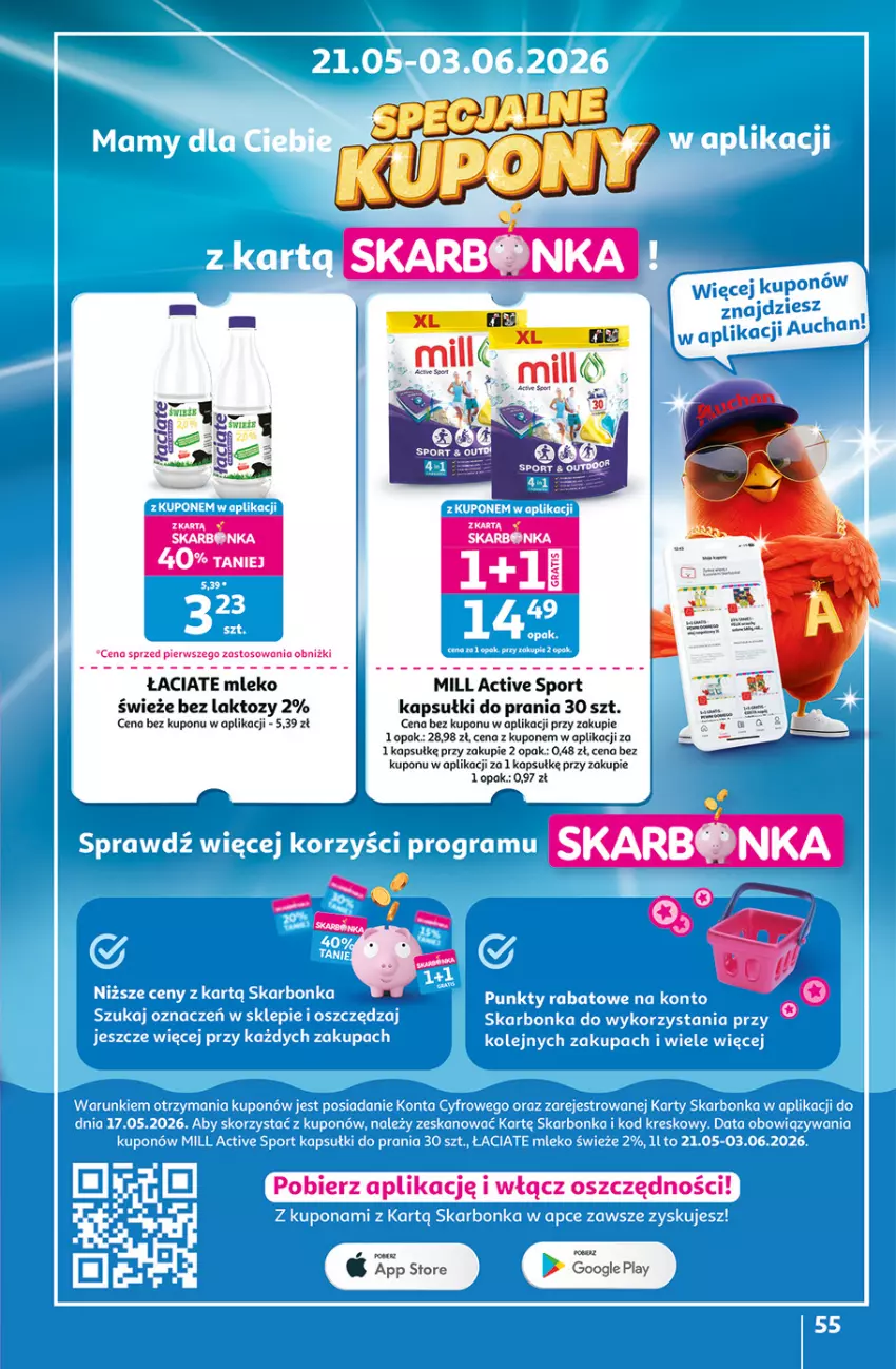 Gazetka promocyjna Auchan - Gazetka 30 Lat Hipermarket Auchan - ważna 21.05 do 27.05.2026 - strona 55 - produkty: Kapsułki do prania, Mleko, Por, Sport