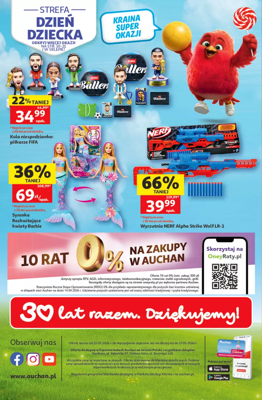 Gazetka promocyjna Auchan - Gazetka 30 Lat Hipermarket Auchan - ważna 21.05 do 27.05.2026 - strona 57 - produkty: Barbie, Fa, Gra, Kosz, Nerf, Rower, Tera, Top, Wyrzutnia