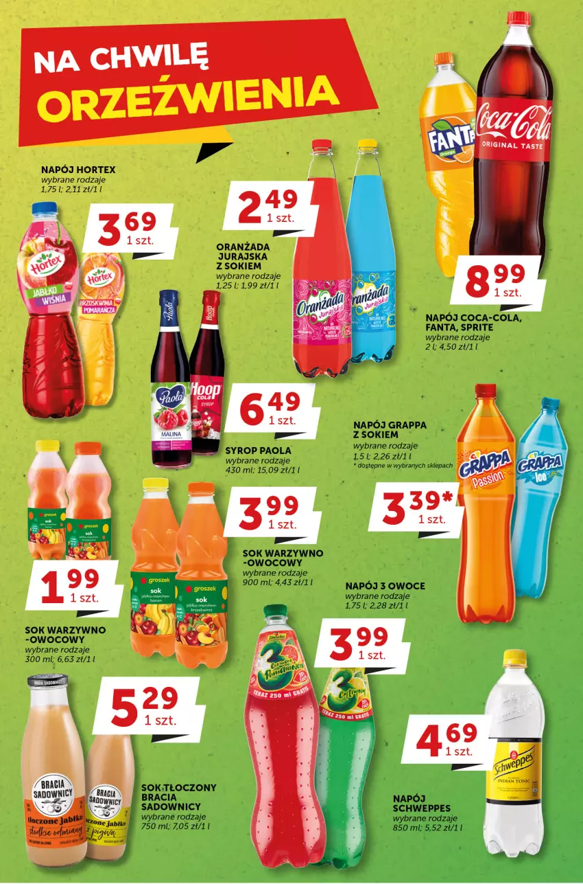 Gazetka promocyjna Groszek - ważna 08.03 do 21.03.2023 - strona 19 - produkty: Coca-Cola, Fa, Fanta, Gra, Grappa, Hortex, Napój, Paola, Schweppes, Sok, Sprite, Syrop