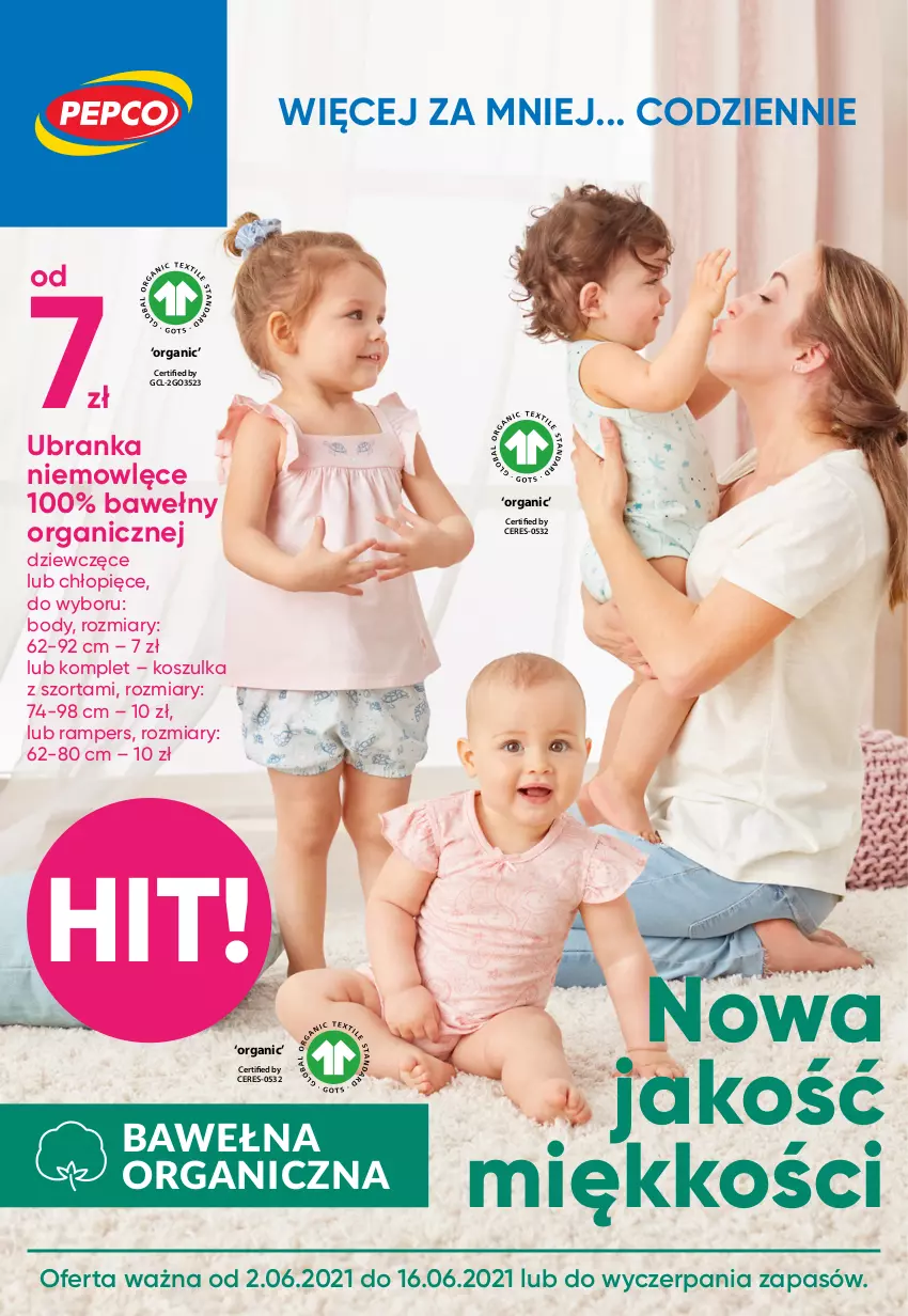 Gazetka promocyjna Pepco - Nowa jakość miękkości - ważna 02.06 do 16.06.2021 - strona 1 - produkty: Body, Kosz, Koszulka, Wełna