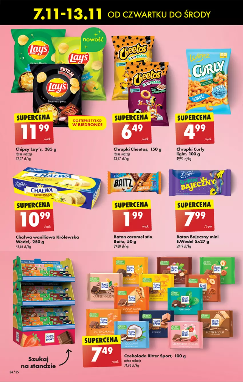 Gazetka promocyjna Biedronka - Od czwartku - ważna 07.11 do 13.11.2024 - strona 38 - produkty: Baton, Chałwa, Cheetos, Chipsy, Chrupki, Czekolada, Por, Ritter Sport, Sport