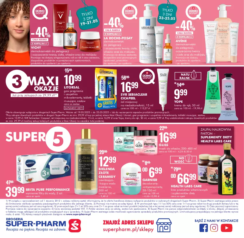 Gazetka promocyjna Super Pharm - Gazetka - ważna 19.05 do 25.05.2022 - strona 12 - produkty: Antyperspirant, Avène, Bielenda, Brit, Brita, Dezodorant, Dres, Fa, Garnier, Gra, Kosmetyki do pielęgnacji, La Roche-Posay, Makijaż, Mus, Olej, Pur, Suplement diety, SVR, Tablet, Tabletki musujące, Vichy, Woda, Woda micelarna, Yope