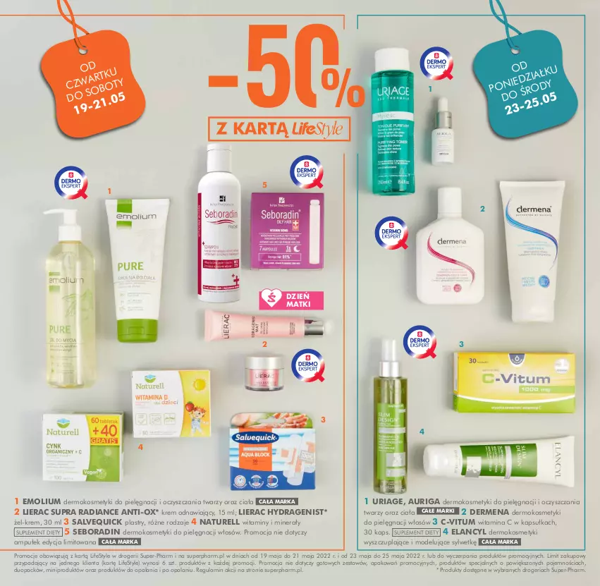 Gazetka promocyjna Super Pharm - Gazetka - ważna 19.05 do 25.05.2022 - strona 3 - produkty: Dermena, Emolium, Kosmetyki do pielęgnacji, Lierac, Naturell, Seboradin, Suplement diety