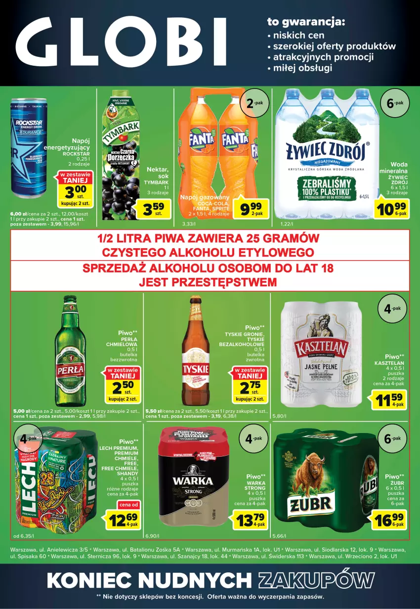 Gazetka promocyjna Carrefour - Gazetka Globi - ważna 19.07 do 25.07.2022 - strona 2 - produkty: Coca-Cola, Fa, Fanta, Gra, Kasztelan, Kosz, LANA, Lion, Napój, Nektar, Perła, Piwa, Piwo, Sok, Sprite, Tymbark, Tyskie, Warka, Woda