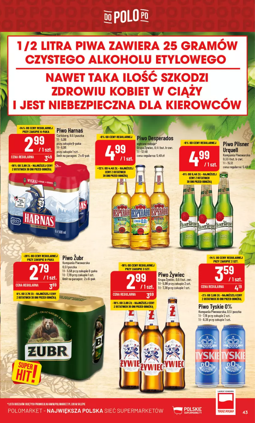 Gazetka promocyjna PoloMarket - Gazetka pomocyjna - ważna 08.11 do 14.11.2023 - strona 43 - produkty: Carlsberg, Harnaś, Piwo, Tyskie