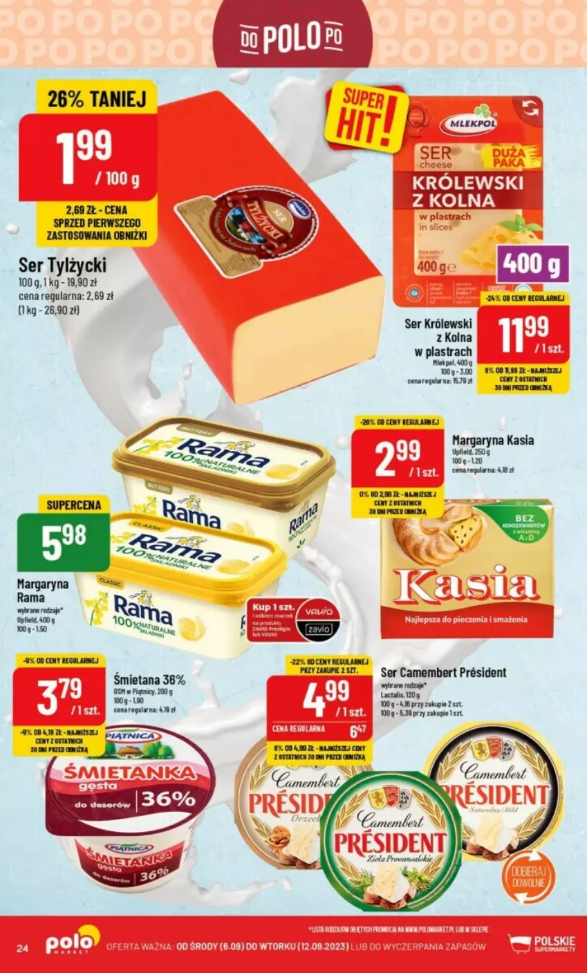 Gazetka promocyjna PoloMarket - ważna 06.09 do 12.09.2023 - strona 17 - produkty: Camembert, Kasia, Królewski, Margaryna, Mus, Ser, Ser tylżycki