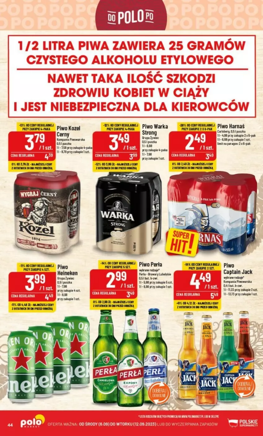 Gazetka promocyjna PoloMarket - ważna 06.09 do 12.09.2023 - strona 39 - produkty: Captain Jack, Harnaś, Kozel, Noż, Perła, Piwo, Warka