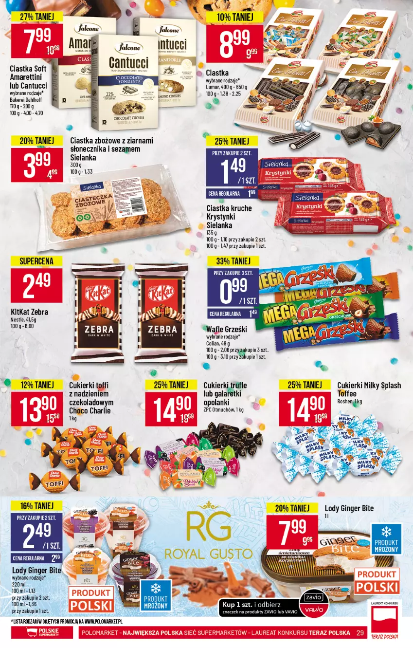 Gazetka promocyjna PoloMarket - Gazetka promocyjna  r - ważna 14.04 do 20.04.2021 - strona 29 - produkty: Alcon, Ciastka, Cukier, Cukierki, Fa, Gala, Galaretki, Gin, Grześki, Lanki, Lody, Ser, Sezam, Wafle