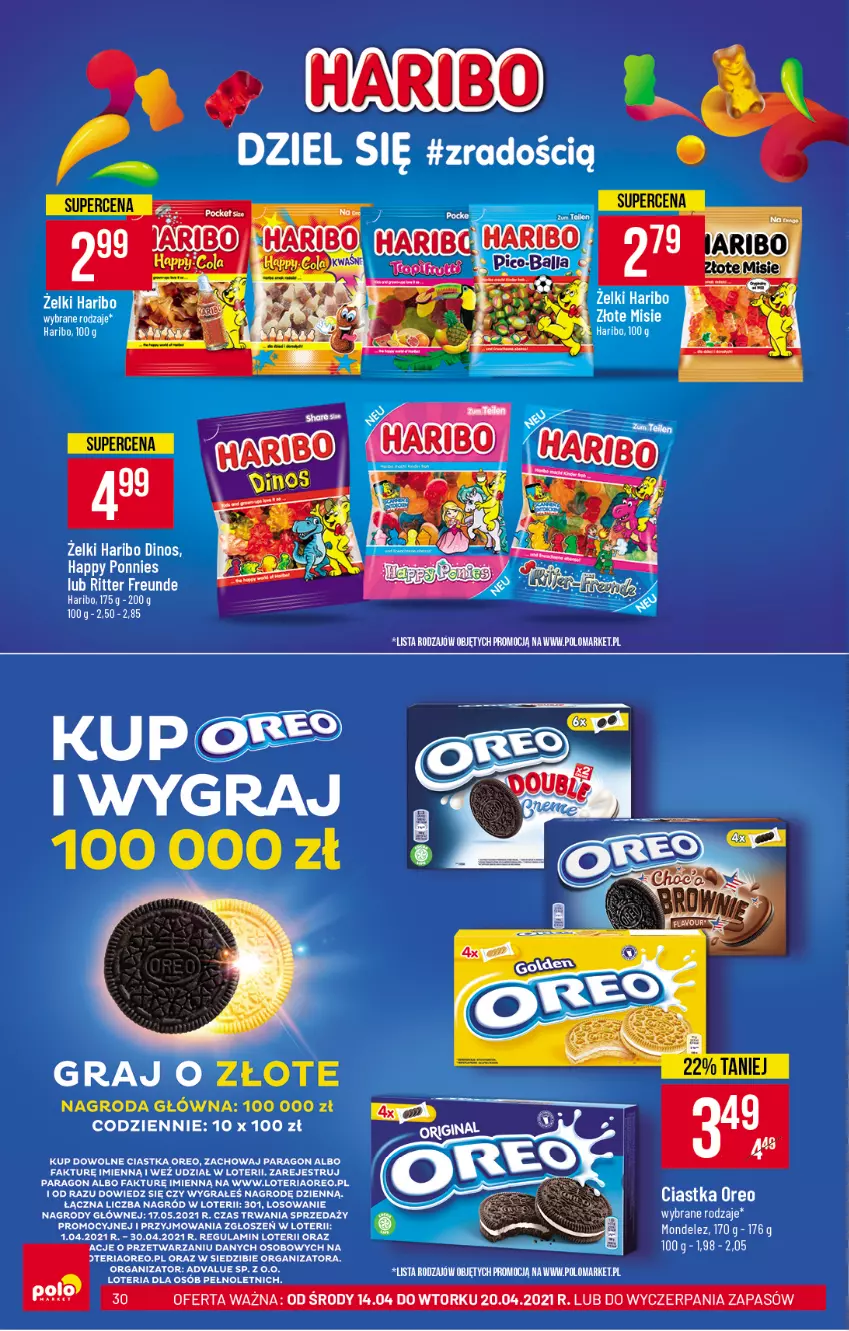 Gazetka promocyjna PoloMarket - Gazetka promocyjna  r - ważna 14.04 do 20.04.2021 - strona 30 - produkty: Ciastka, Fa, Gra, Haribo, Oreo