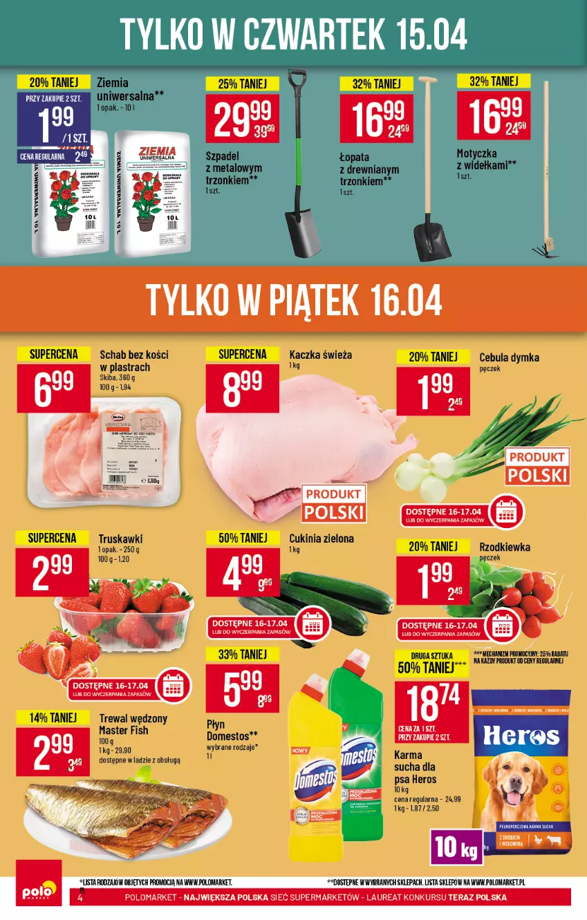 Gazetka promocyjna PoloMarket - Gazetka promocyjna  r - ważna 14.04 do 20.04.2021 - strona 4 - produkty: Cebula, Fa, Gin, Kaczka, Laur, Rzodkiewka, Schab bez kości, Tera, Truskawki