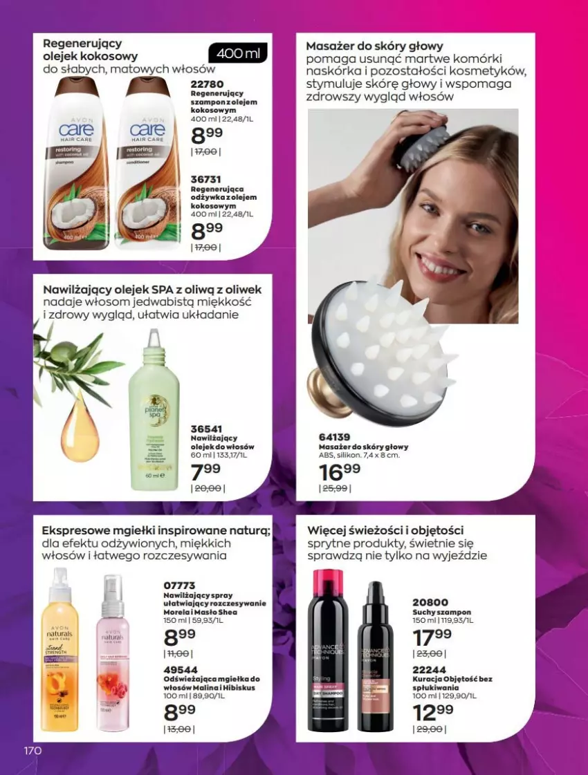 Gazetka promocyjna Avon - Katalog Avon 7/2021 kampania lipiec - ważna 01.07 do 31.07.2021 - strona 170 - produkty: Fa, Hibiskus, Kokos, Masażer, Masło, Morela, Odżywka, Olej, Suchy szampon, Szampon