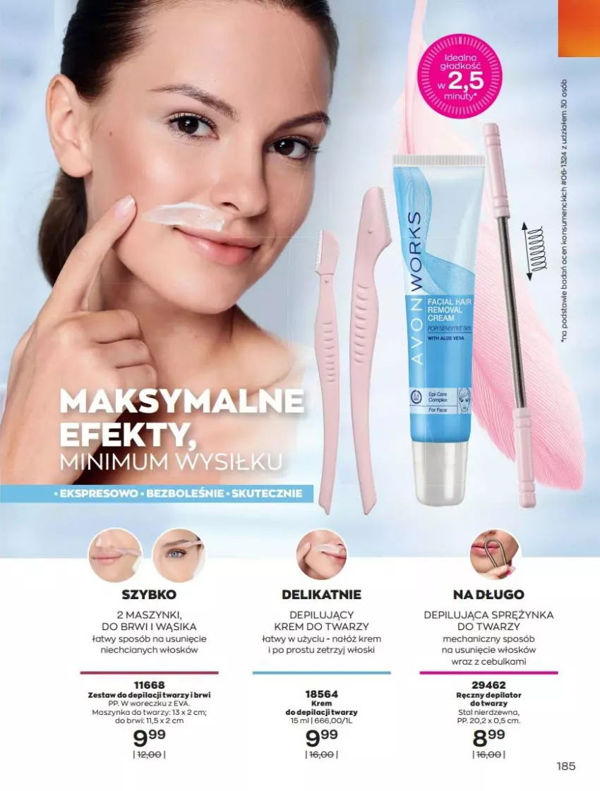 Gazetka promocyjna Avon - Katalog Avon 7/2021 kampania lipiec - ważna 01.07 do 31.07.2021 - strona 185 - produkty: Depilator, Krem do depilacji, Krem do twarzy, Szynka