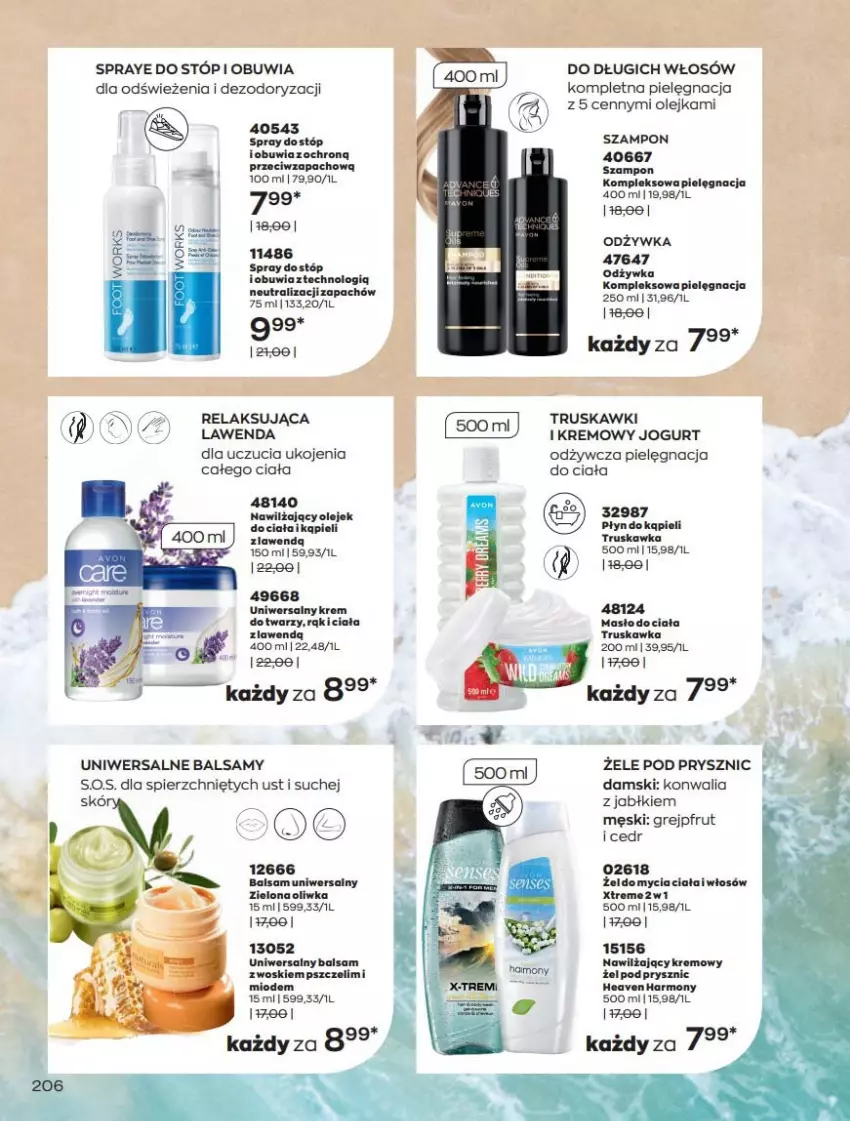 Gazetka promocyjna Avon - Katalog Avon 7/2021 kampania lipiec - ważna 01.07 do 31.07.2021 - strona 206 - produkty: Grejpfrut, Jogurt, Krem do twarzy, Masło, Masło do ciała, Odżywka, Olej, Olejek do ciała, Płyn do kąpieli, Sos, Szampon, Truskawki