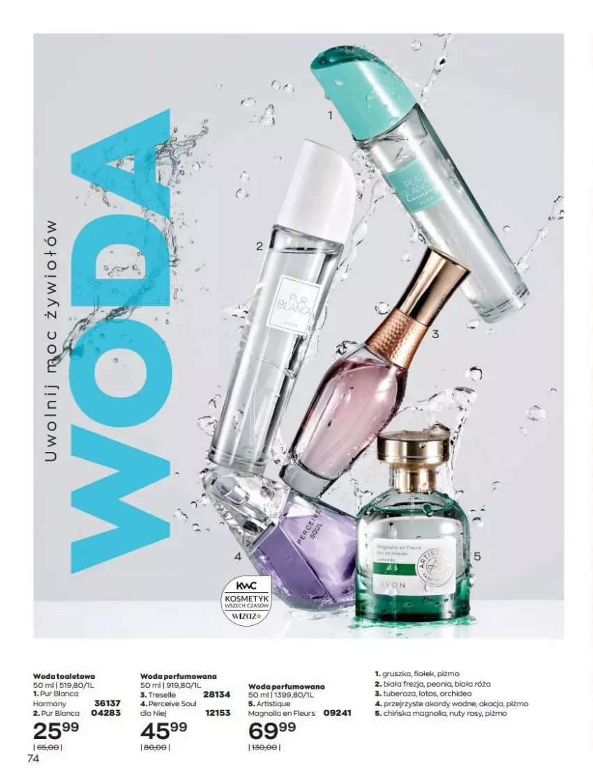 Gazetka promocyjna Avon - Katalog Avon 7/2021 kampania lipiec - ważna 01.07 do 31.07.2021 - strona 74 - produkty: Nuty, Perfum, Pur, Róża, Woda, Woda perfumowana, Woda toaletowa