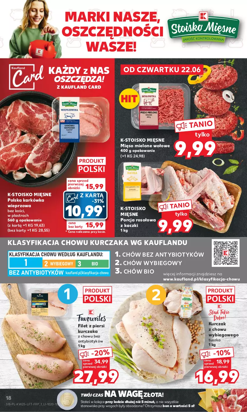 Gazetka promocyjna Kaufland - Gazetka tygodnia - ważna 22.06 do 28.06.2023 - strona 18 - produkty: Filet z piersi kurczaka, Karkówka wieprzowa, Kurczak, Mięso, Mięso mielone, Olej, Por, Tusz, Waga