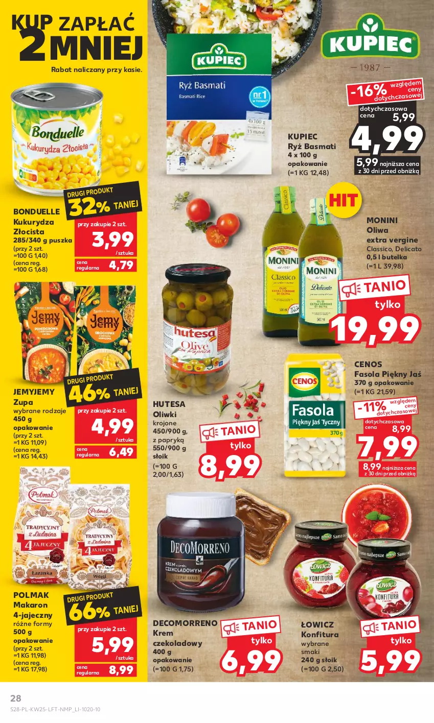 Gazetka promocyjna Kaufland - Gazetka tygodnia - ważna 22.06 do 28.06.2023 - strona 28 - produkty: Bonduelle, Cenos, Fa, Fasola, Gin, Konfitura, Kukurydza, Kupiec, Makaron, Monini, Oliwki, Olma, Piec, Ryż, Ryż basmati, Zupa