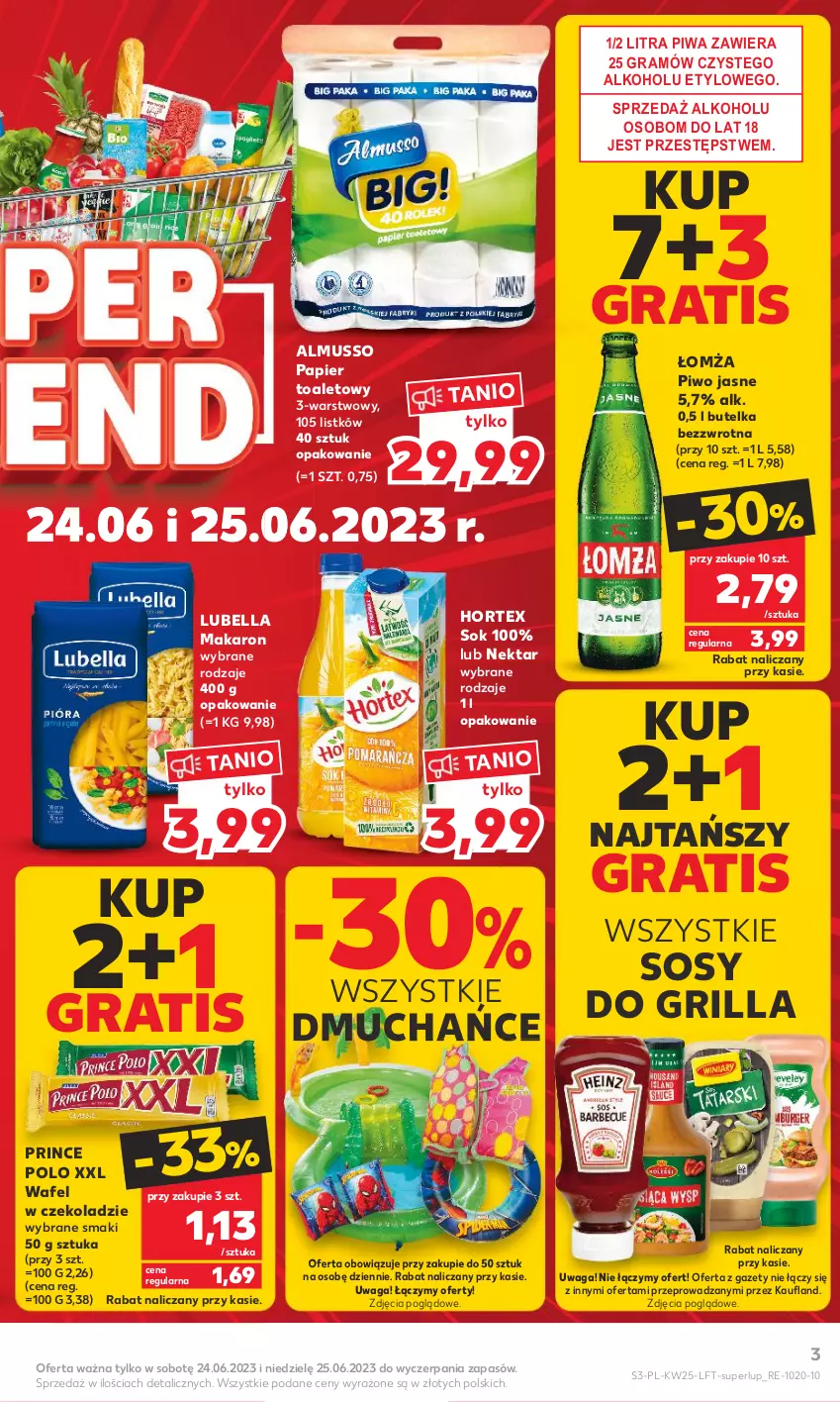 Gazetka promocyjna Kaufland - Gazetka tygodnia - ważna 22.06 do 28.06.2023 - strona 3 - produkty: Bell, Bella, Gra, Grill, Hortex, Lubella, Makaron, Mus, Nektar, Papier, Papier toaletowy, Piwa, Piwo, Piwo jasne, Prince Polo, Sok, Sos, Waga