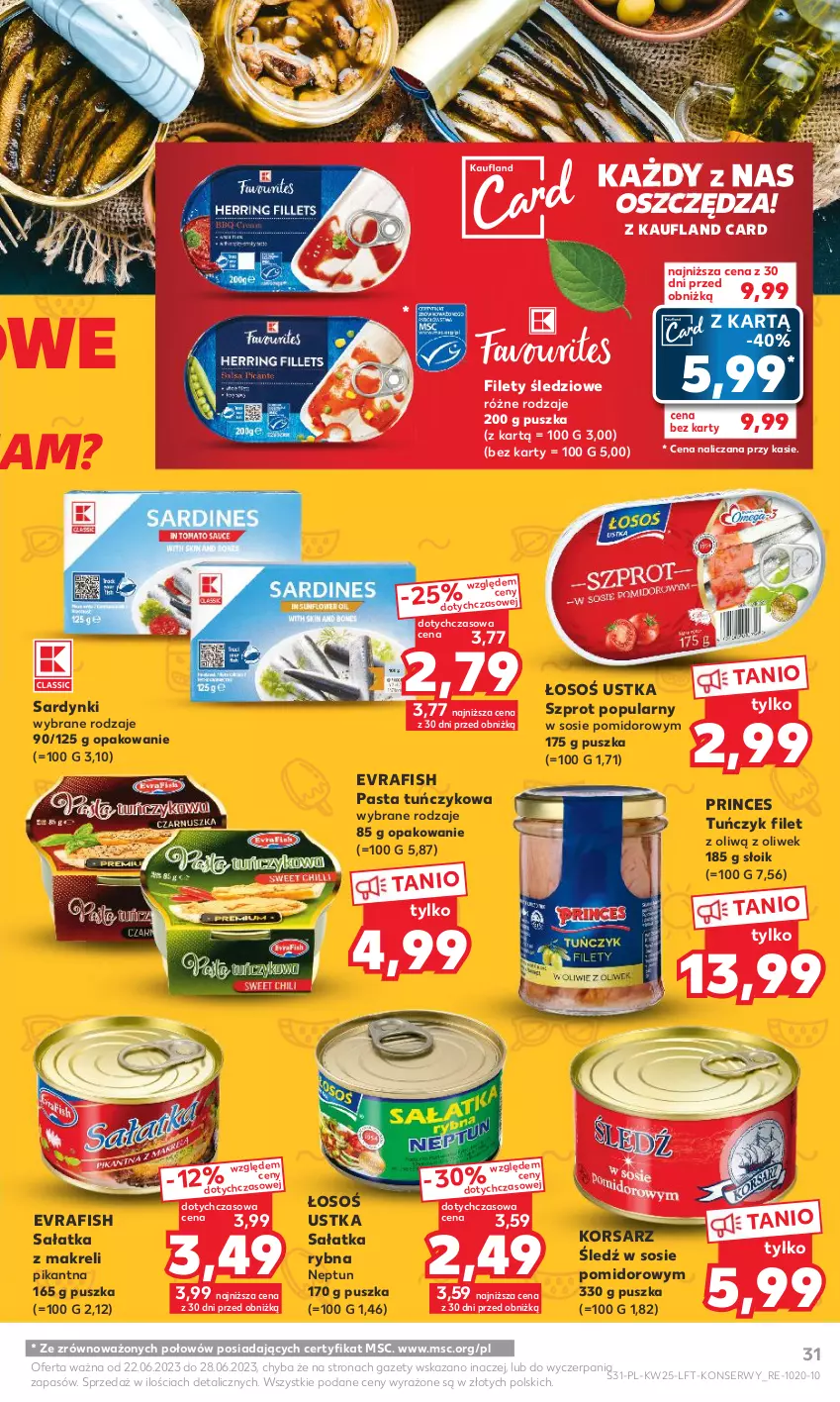 Gazetka promocyjna Kaufland - Gazetka tygodnia - ważna 22.06 do 28.06.2023 - strona 31 - produkty: Sałat, Sałatka, Sardynki, Ser, Sos, Szprot, Tuńczyk