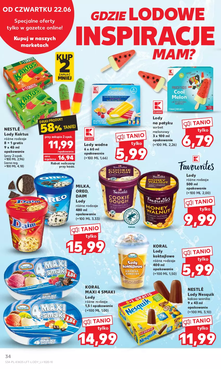 Gazetka promocyjna Kaufland - Gazetka tygodnia - ważna 22.06 do 28.06.2023 - strona 34 - produkty: Gra, Kakao, Kaktus, Lody, Melon, Milka, Nesquik, Nestlé, Oreo