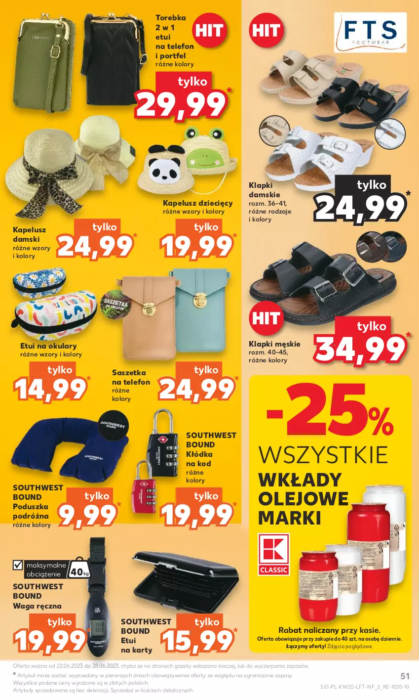 Gazetka promocyjna Kaufland - Gazetka tygodnia - ważna 22.06 do 28.06.2023 - strona 51 - produkty: Dzieci, Gra, Klapki, Kłódka, Olej, Poduszka, Por, Telefon, Torebka, Waga