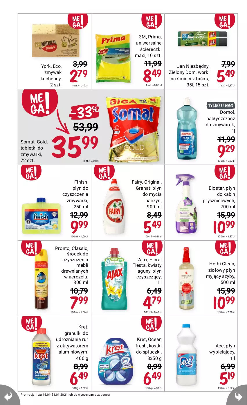 Gazetka promocyjna Rossmann - Mega przebija wszystko - ważna 16.01 do 31.01.2021 - strona 4 - produkty: Ajax, Domol, Fa, Fairy, Finish, Flora, Gin, Kret, Prima, Pronto, Zmywarki