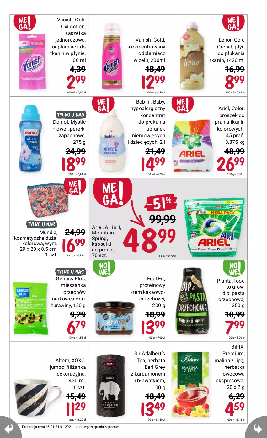 Gazetka promocyjna Rossmann - Mega przebija wszystko - ważna 16.01 do 31.01.2021 - strona 5 - produkty: Ariel, Domol, Earl Grey, Genuss Plus, Herbata, Kakao