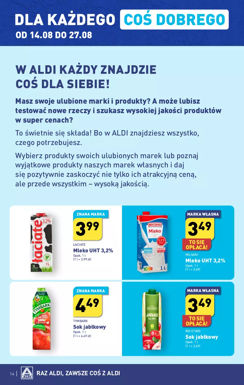 Gazetka promocyjna Aldi - Pełna oferta - ważna 21.08 do 27.08.2023 - strona 14 - produkty: Koc, Mleko, Sok, Sok jabłkowy, Tymbark