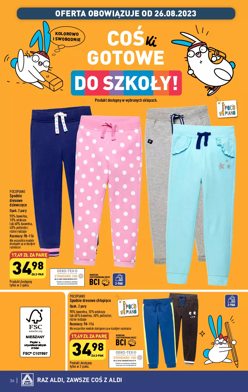 Gazetka promocyjna Aldi - Pełna oferta - ważna 21.08 do 27.08.2023 - strona 36 - produkty: Dres, Pocopiano, Spodnie, Spodnie dresowe, Wełna