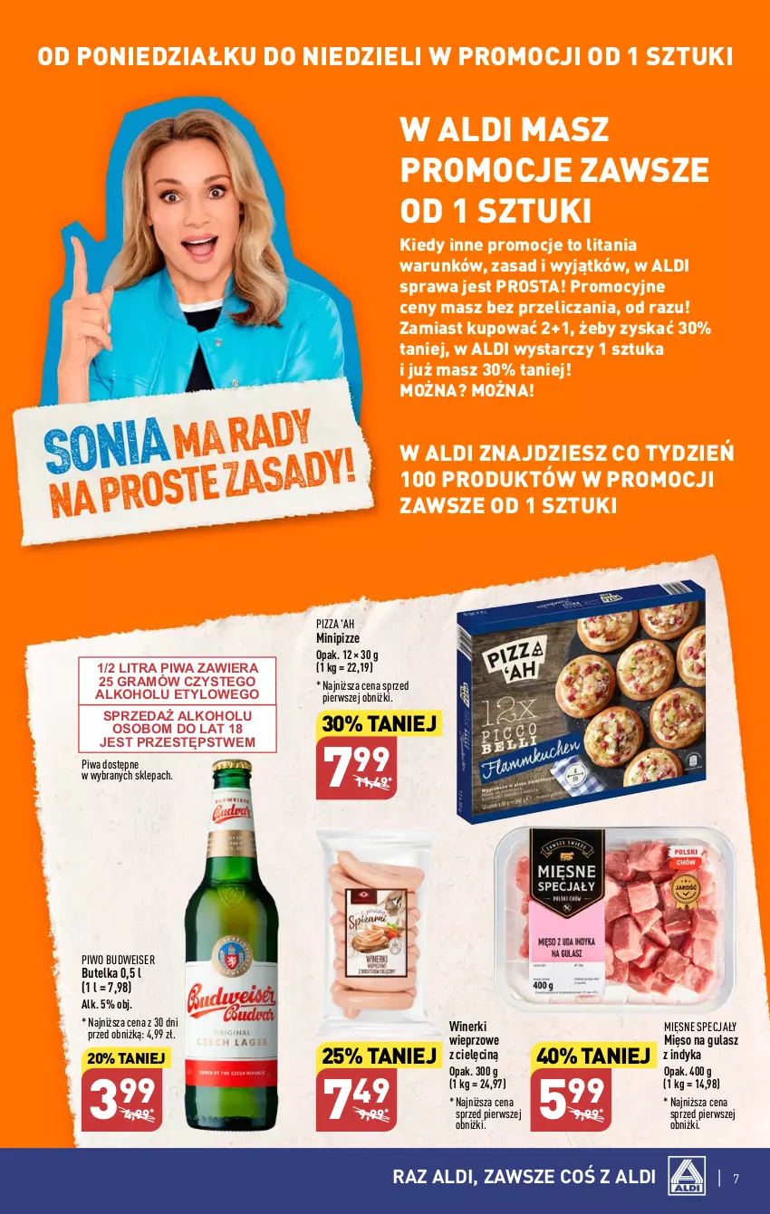 Gazetka promocyjna Aldi - Pełna oferta - ważna 21.08 do 27.08.2023 - strona 7 - produkty: Gra, Mięsne specjały, Mięso, Mięso na gulasz, Piwa, Piwo, Pizza, Ser