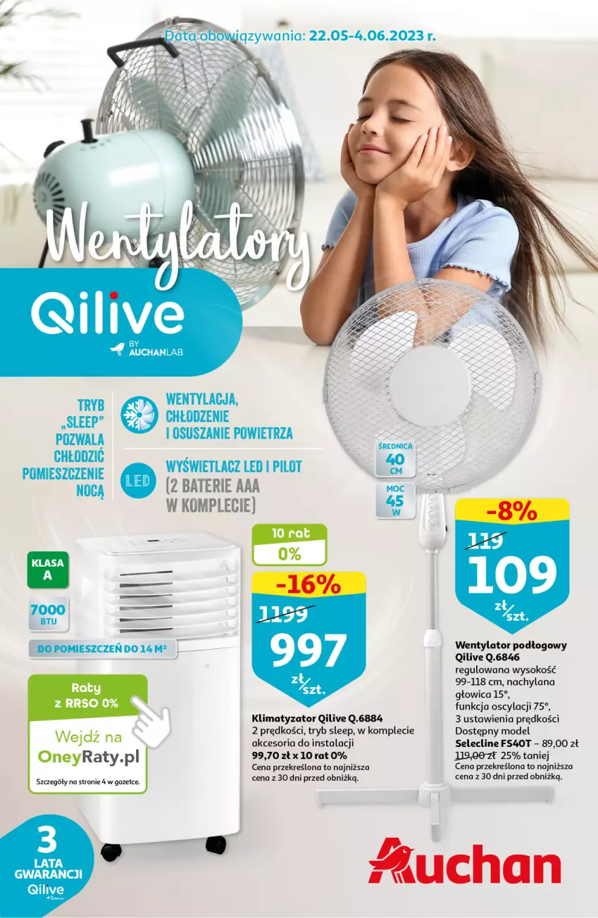 Gazetka promocyjna Auchan - Gazetka Wentylatory Qilive by AUCHANLAB Hipermarket Auchan - ważna 22.05 do 04.06.2023 - strona 1 - produkty: Clin, Fa, LANA, Sok