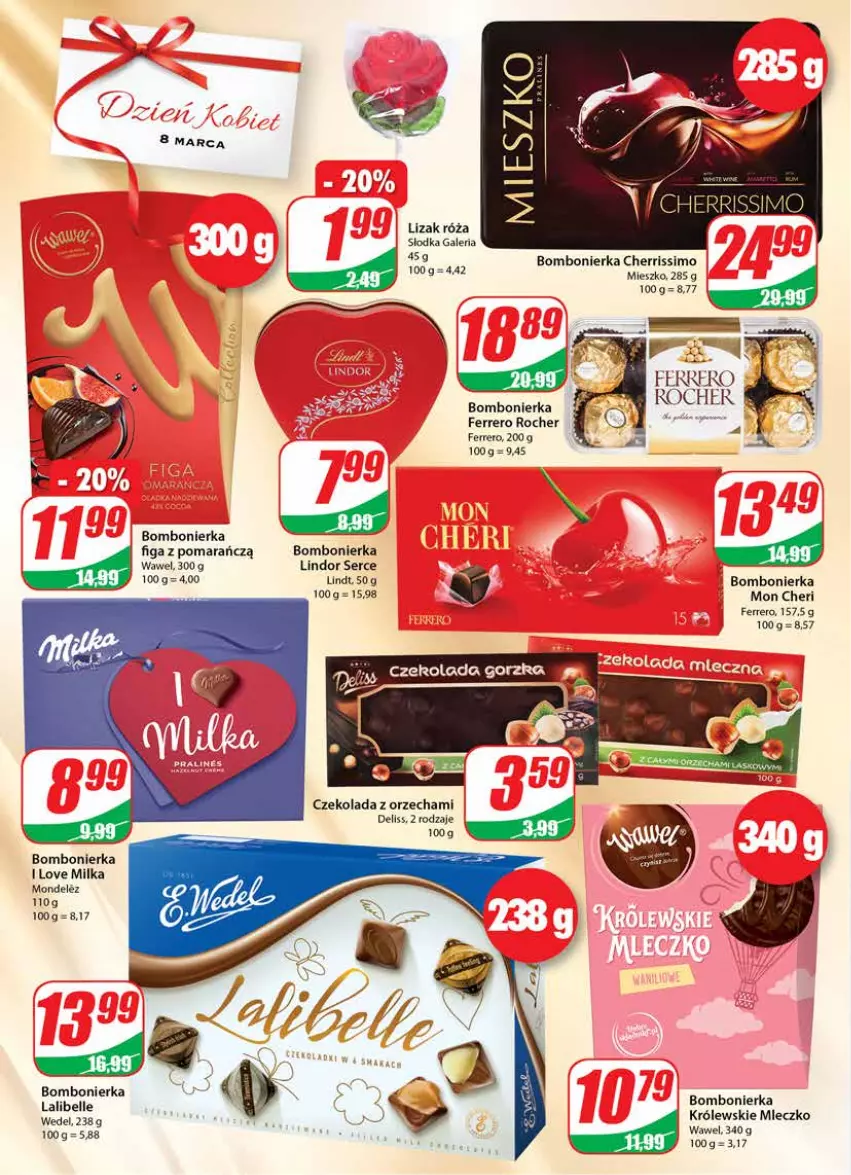 Gazetka promocyjna Dino - Gazetka - ważna 03.03 do 09.03.2021 - strona 18 - produkty: Bell, Czekolada, Czekolada gorzka, Deliss, Ferrero, Ferrero Rocher, Królewski, Królewskie Mleczko, Lindor, Lindt, Milka, Mleczko, Róża, Ser, Wawel